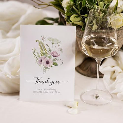 Funeral Thank You Cards with Envelopes, 5 Designs Watercolor Floral | 50 Bereavement Sympathy Thank You Cards, 4x6in, for Funeral Celebration of Life, Message Inside, Matching Stickers, Bulk - color: White-50