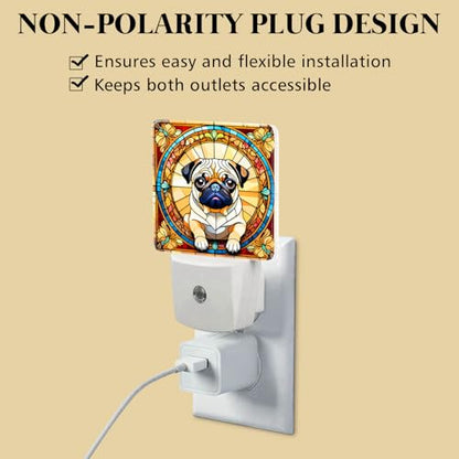 Pug Stained Glass Night Lights Plug into Wall for Room, Pug Night Light LED for Bedroom - color: Pug