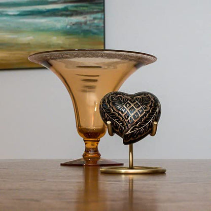 Black Elegance Heart Keepsake Cremation Urn for Ashes, Brass, Black Urn, Keepsake Sized Cremation Urn, 3.5 Inches Wide - color: Black Elegance