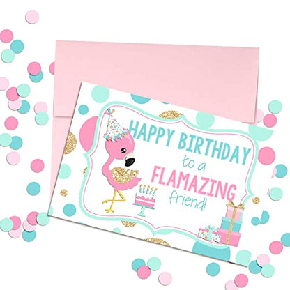 FLAMAZING Friend Flamingo Themed Birthday Pun Themed Single (1) All Occasion Blank Birthday Card To Send To Friends & Family, 4"x 6" (when folded) Fill In Greeting Note Card by AmandaCreation - style: FLAMAZING Friend