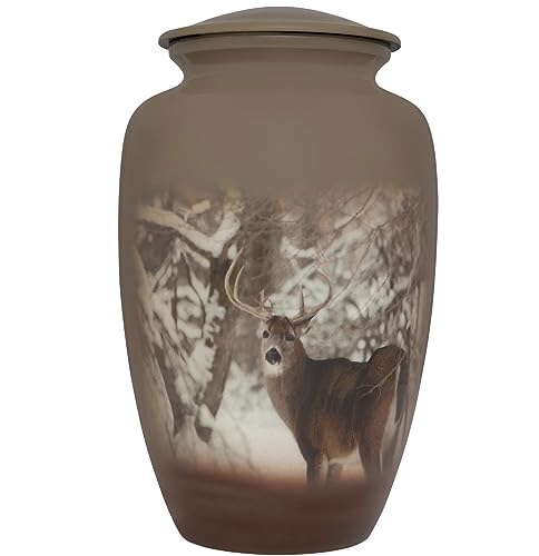 Deer Funeral Cremation Urn - Cremation Urn for Human Ashes - Hand Made in Aluminum - Suitable for Cemetery Burial or Niche - Large Size fits Remains of Adults up to 200 lbs - color: Deer