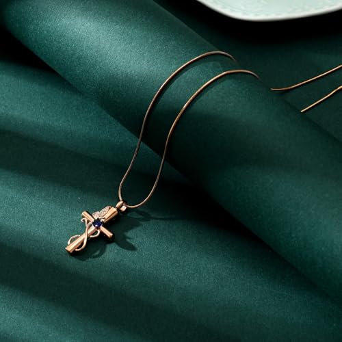 Butterfly Cross Cremation Jewelry Urn Necklaces Cross Butterfly Urn Necklaces for Ashes Memorial Keepsake Pendant for Women Men Gifts With Funnel Kit & Bag - color: Rose+Blue