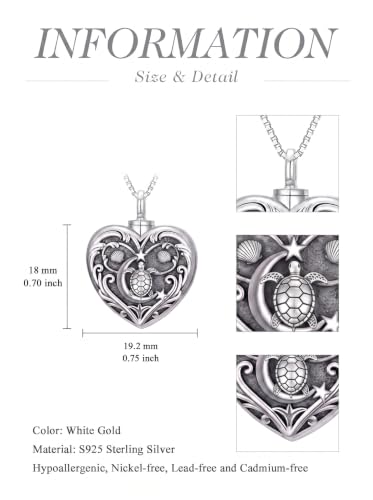 WINNICACA Cremation Jewelry for Ashes Locket Ashes Necklace Urn Necklace for Women Sterling Silver Cremation Necklace for Ashes Fine Keepsake Picture Necklace Memorial Jewelry - style: D06-Turtle Urn Necklace
