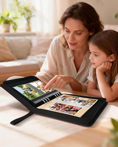 Leather Photo Album 4x6 200 Photos, DIY Scrapbook with 50 Sheets and 20 Blank Kraft Sheets, Travel Souvenir Diary Photo Book for Family Wedding Baby and Holiday Pictures - color: Brown