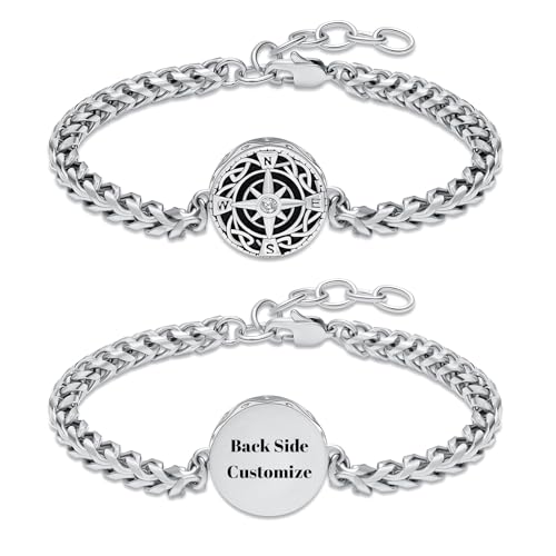 constantlife Compass Urn Bracelet for Ashes Stainless Steel Adjustable Link Bangle Cremation Keepsake Loved Ones Memorial Jewelry for Women Men - color: Customize