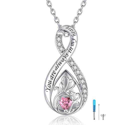 Sterling Silver Urn Necklace for Ashes for Women: Infinity Cremation Jewelry for Women - Ashes Keepsake Pendant Memorial Jewelry Gifts for A Loss of Loved Ones - color: Pink infinity