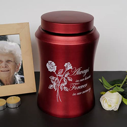 Up to 220 lbs Large Cremation Urns and Set of 4 Small Bamboo Scattering Urns for Adult Male Female Human Ashes, Decorative Urn and Spreading Ashes Urn Tube with Velvet Bag(Rose of Love)