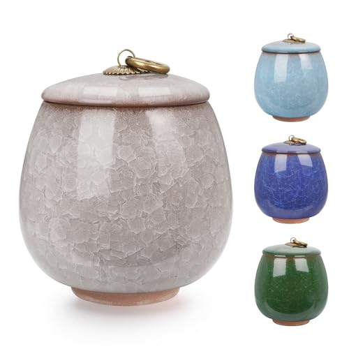 Abooxiu Ceramic Small Urn for Human Ashes Cremation Keepsake Urn for Adult Male Female Ice Crack Keepsake Urn for Human or Pet Ashes Celadon White - color: Pebble Taupe, style: Non-Personalize