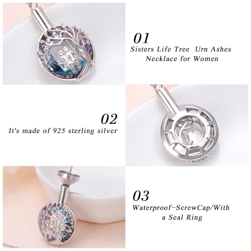 DAOCHONG Tree of Life Sister Urn Necklace for Ashes Women Memorial Jewelry | Sterling Silver Cremation Pendant | Human Ashes Keepsake | Sympathy Gift for Loss of Sister Loved Ones