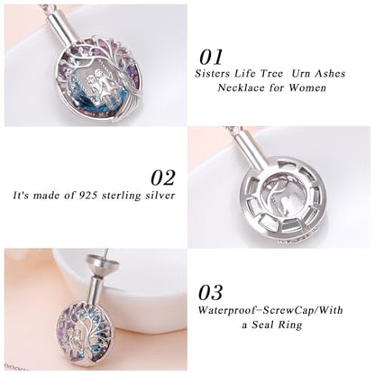 DAOCHONG Tree of Life Sister Urn Necklace for Ashes Women Memorial Jewelry | Sterling Silver Cremation Pendant | Human Ashes Keepsake | Sympathy Gift for Loss of Sister Loved Ones