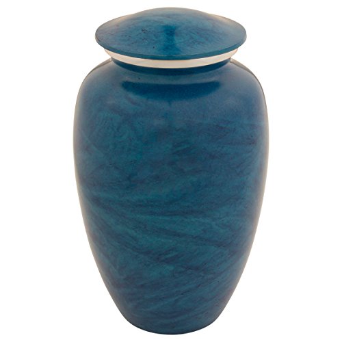 Monet Cremation Urn for Ashes, Aluminum, Blue Urn, Adult Sized Cremation Urn, 10.5 Inches High - color: Blue