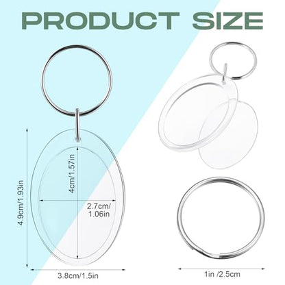 Junkin 150 Pack Acrylic Photo Keychains Clear Personalized Picture Frame Keychain Holder Blank Photo Insert Keyring DIY Favor - style: Oval