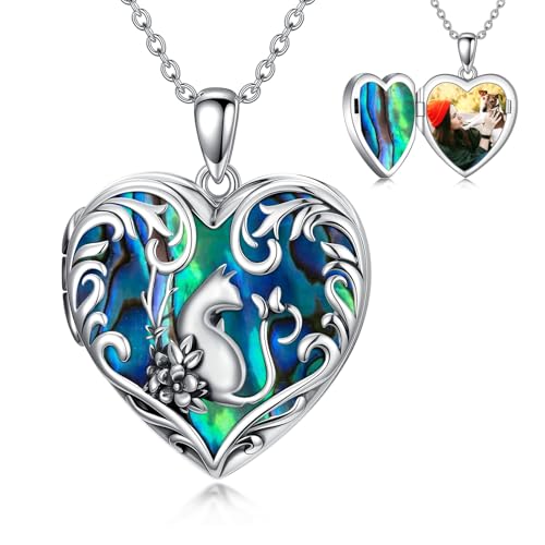 Dorunmo Personalized Heart Locket Necklace That Holds 2 Picture 925 Sterling Silver Custom Lockets Pendant Memorial Jewelry Gifts for Mom Sisters - color: Cat-Abalone, style: Non-Personalized