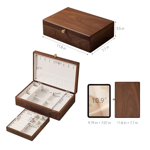 Black Walnut Wooden Jewelry Box, 2 Layer Large Necklace Organizer for Women - color: 2 Layer Large