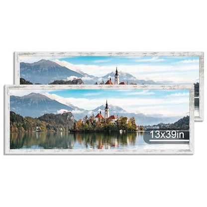 Hongkee 13x39 Puzzle Frame (2 Pack, Distressed White) - Real Glass, Wooden - color: Distressed White, size: 13x39 in without mat