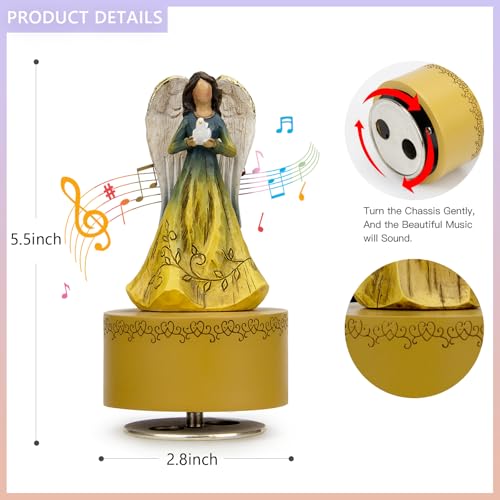 Music Box, Guardian Angel Musical Box Figurine Holding Heart, Sculpted Hand-Painted Music Boxes Figures Wind Up Angel Musical Boxes for Women Girls in Christmas Birthday Anniversary - color: Angel Figurines Dove