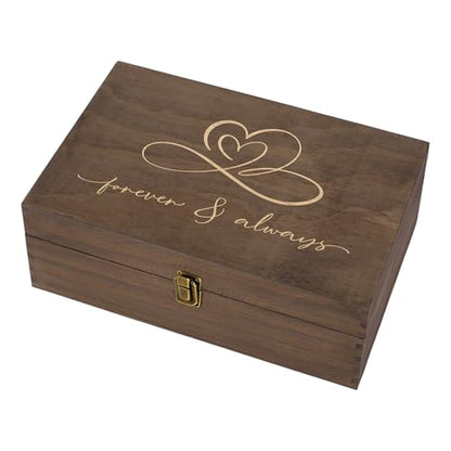 Rustic Wooden Memory Box – Medium Keepsake Storage Box with Double-Sided Engraving – “Forever & Always” Outside & “Every Love Story…” Inside – Personalized Gift for Couples, Wedding, Anniversary - size: Medium, style: Forever & Always