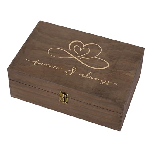 Rustic Wooden Memory Box – Medium Keepsake Storage Box with Double-Sided Engraving – “Forever & Always” Outside & “Every Love Story…” Inside – Personalized Gift for Couples, Wedding, Anniversary - size: Medium, style: Forever & Always