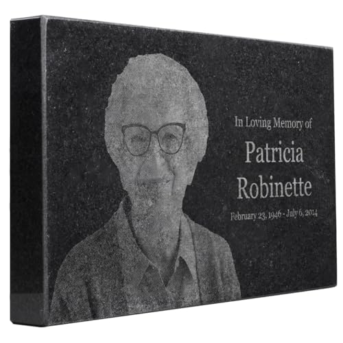 Black Granite Memorial Headstone for Lost Loved Ones, Dogs, Cats, and Family Pets. " Great for Your Garden, Tree Dedication, or in a Cemetery. Includes your personal photo and text. (10 x 6 x 1") | Includes photo and text for lost loved ones, dogs, cats,