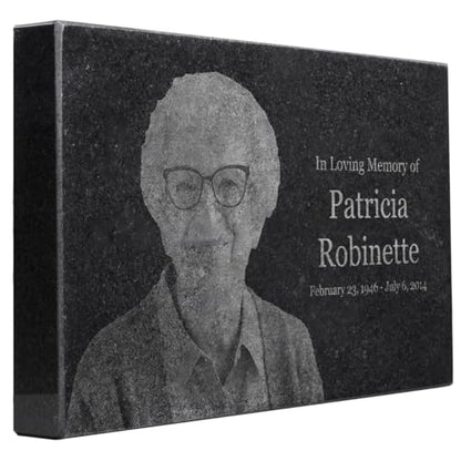 Black Granite Memorial Headstone for Lost Loved Ones, Dogs, Cats, and Family Pets. " Great for Your Garden, Tree Dedication, or in a Cemetery. Includes your personal photo and text. (10 x 6 x 1") | Includes photo and text for lost loved ones, dogs, cats,