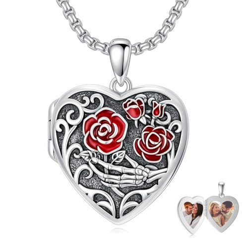 Personalized Heart Locket Necklace That Holds Pictures 925 Sterling Silver Custom Photo Lockets Necklaces Jewelry Gifts for Family Women Lover - color: Rose, style: Locket Only