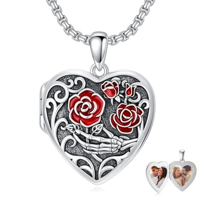 Personalized Heart Locket Necklace That Holds Pictures 925 Sterling Silver Custom Photo Lockets Necklaces Jewelry Gifts for Family Women Lover - color: Rose, style: Locket Only