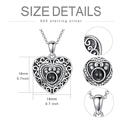 Filigree Dog Paw Urn Locket Necklace 925 Sterling Silver Print Pet Urn Necklace for Ashes Engraved Personalized Cremation Jewelry Pictures Keepsake Memorial Gifts for Women Men - style: D Projection Necklace+Photos