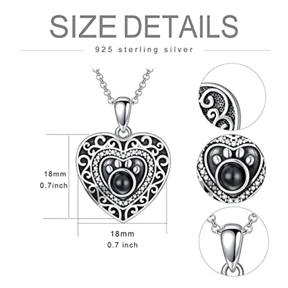 Filigree Dog Paw Urn Locket Necklace 925 Sterling Silver Print Pet Urn Necklace for Ashes Engraved Personalized Cremation Jewelry Pictures Keepsake Memorial Gifts for Women Men - style: D Projection Necklace+Photos