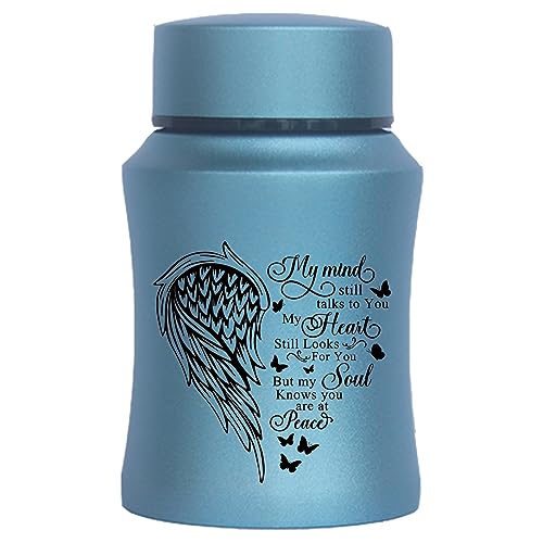4.5 Inches Small Urn for Human Ashes Stainless Steel Mini Cremation Urn Small Keepsake Urn Heart Wing Pattern Memorial Ashes Container-Blue - size: Wing-Blue