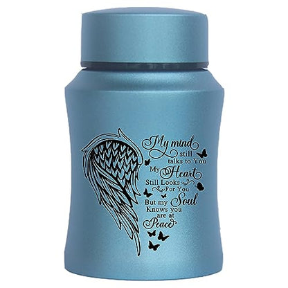4.5 Inches Small Urn for Human Ashes Stainless Steel Mini Cremation Urn Small Keepsake Urn Heart Wing Pattern Memorial Ashes Container-Blue - size: Wing-Blue