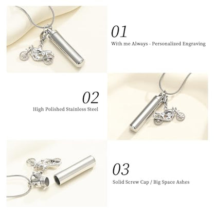 Oinsi Car Charm & Cylinder Urn Necklace for Ashes Stainless Steel Tube Cremation Urn Jewelry Necklace for Ashes Memorial Keepsake Gifts - color: Style-F