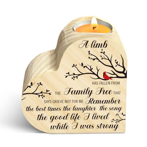Sympathy Candle Gifts, Loss of Loved One Sympathy Candle Holders, Memorial Wooden Heart Candle Holders, Funeral Grief Condolence Memorial Gift for Loss Loved One, Double Sided Printing - color: Candle-limb-tree