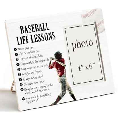 Baseball Life Lessons Picture Frame, Baseball Gifts for Boys Players Lovers | Motivational Baseball Wooden Picture Frame for 4 x 6 in Photo, Baseball Team Coach Gifts for Men Women - color: BASEBALL
