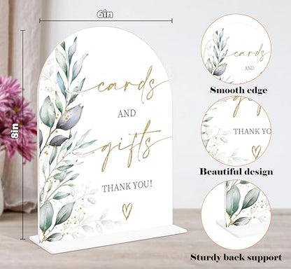 Acrylic Wedding Signs, Greenery Theme Cards and Gifts Sign, Wedding Reception Signage, Bridal Shower Table Decor with Stand, Engagement, Anniversary, Newlywed Events and Parties Supplies, 17 - color: Cards and Gifts Sign,17