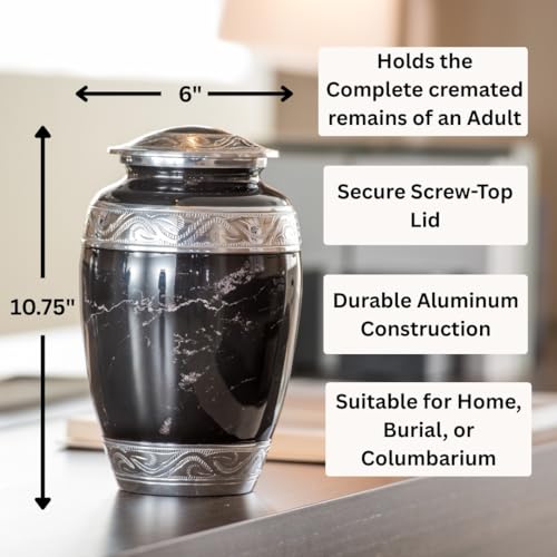 GR8 Keepsakes Black Marble-Finish Cremation Urn for Human Ashes Adult - color: Black