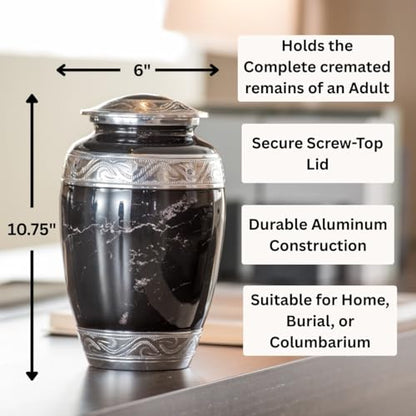 GR8 Keepsakes Black Marble-Finish Cremation Urn for Human Ashes Adult - color: Black