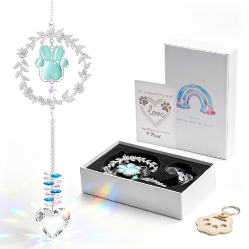 Memorial Gift for Loss of Dog, Memorial Suncatcher & Pet Hair Keychain Set - color: Blue