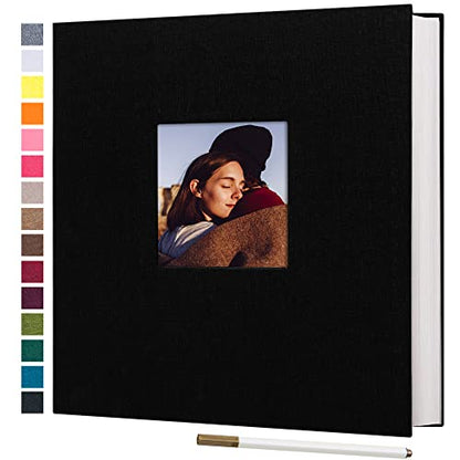 potricher Self Adhesive Photo Album 80 Pages, Linen cover, Black | Photo Album Self Adhesive 4x6 5x7 8x10 Pictures, Linen Cover DIY Scrapbook Albums for Family, Wedding, Baby, Anniversary - color: Black, size: 11x10.6 Inches 80 Pages