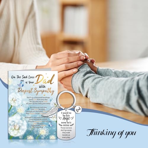 HOWAF Sympathy Card & Memorial Keyring for Loss of Dad, Deepest Sympathy Cards, Thinking of You, Unisex Adult, White and Blue, Floral