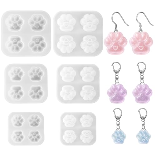 3 PCS Paw Print Silicone Molds, Pet Puppy Kitten Paws Cabochons Resin Casting Mold Cute Dog Cat Paw Resins Casting Molds for Epoxy Resin Crafts DIY Earrings Keychain Jewelry Making Supplies
