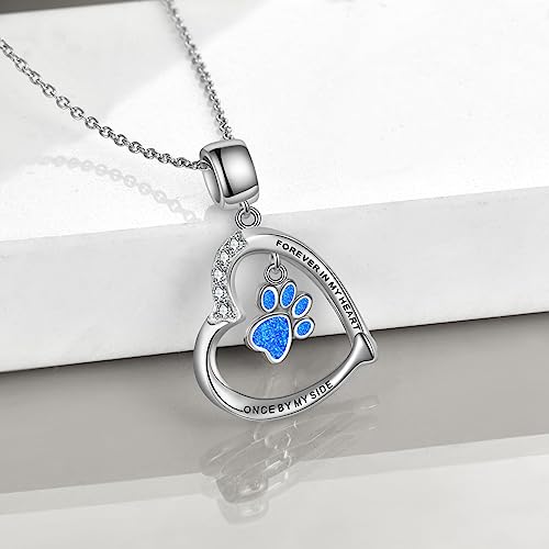 YFN Paw Print Necklace Sterling Silver Dog Cat Charms Pendant Cremation Jewelry Cat Dog Memorial Gifts for Women Girls - color: Blue Opal