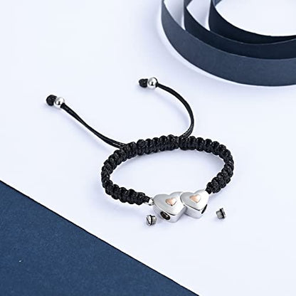 constantlife Double Heart Cremation Bracelet for Ashes for Women Stainless Steel Pendant Urn Memorial Jewelry Loved Ones Human Pet Funeral Keepsake Gift - color: Customize