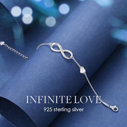 CDE 925 Sterling Silver Infinity Birthstone Bracelet Jewelry Gift for Women | Hypoallergenic,Non Tarnish,Heart CZ,Nickel-Free & Lead-Free,Anniversary Christmas Birthday Idea Gifts for Wife Girlfriend Her - color: Crystal-White