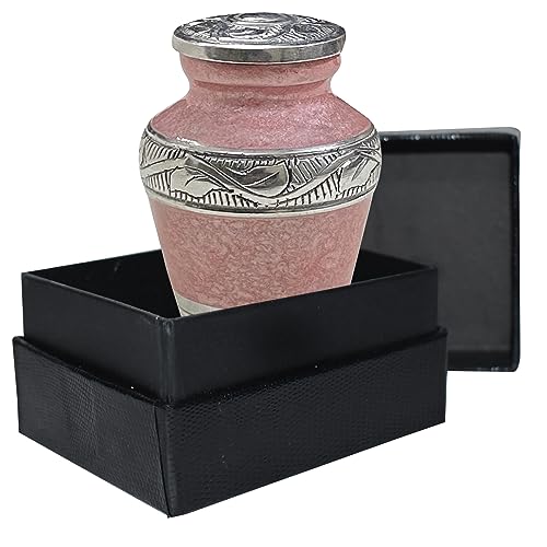 BOLD & DIVINE Beautiful Pink Granule Textured Small Keepsake Urns for Human and Pet Ashes | with Velvet Bag & Funnel - 1 Quantity - size: Small_Set Of 1