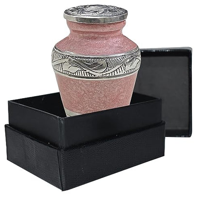 BOLD & DIVINE Beautiful Pink Granule Textured Small Keepsake Urns for Human and Pet Ashes | with Velvet Bag & Funnel - 1 Quantity - size: Small_Set Of 1