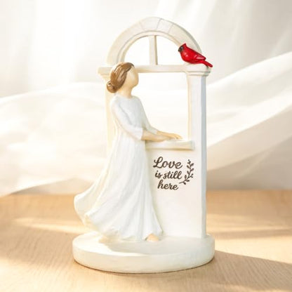 Cardinal Gifts for Women, Girl Standing Window Figurine Watching Red Cardinal, Sympathy Gift for Loss of Loved One, Home Decor for Shelf, Mantel or Windowsill - style: Girl Standing Window Watching Cardinal