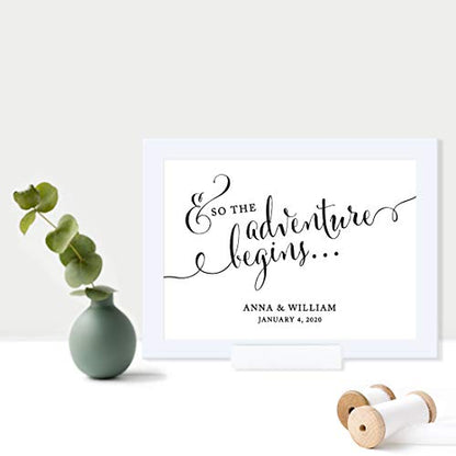 Andaz Press Personalized Wedding Framed Party Signs, Formal Black and White, 5x7-inch, And So The Adventure Begins, 1-Pack, Includes Frame, Custom Made Any Name - color: Custom Adventure Begins
