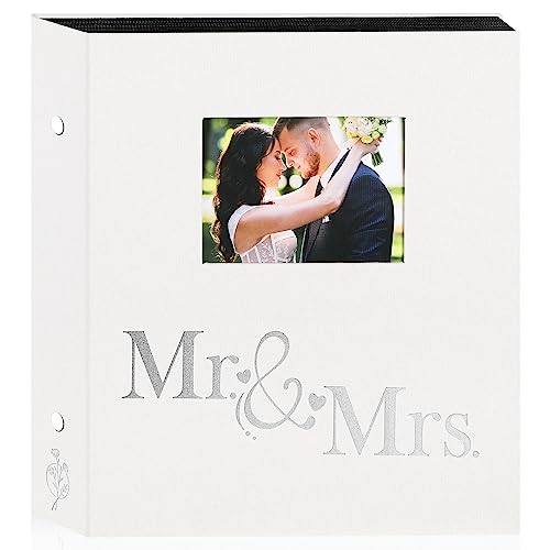 Lanpn Wedding Photo Album 4x6 600 Pocket Photos Slip in, Linen Cover Large Capacity Newlywed Marriage Window Album Hold 600 Horizontal Vertical Photos (Mr & Mrs, White) - color: White, size: 600 Photos