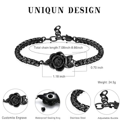 Minicremation Women's Adjustable Rose Urn Bracelet Ashes Holder Memorial Elegant Link Chain Keepsake Cremation Bangle to Hold Ashes - color: Black-A