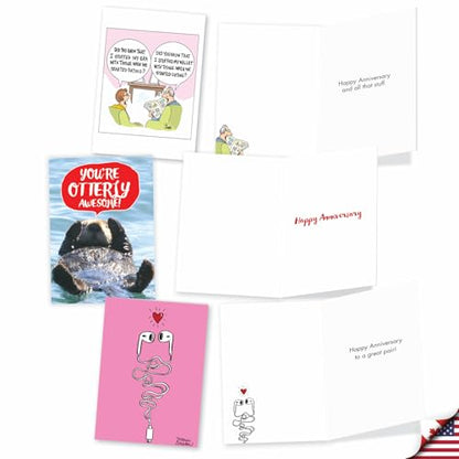 NobleWorks 10 Anniversary Cards Assortment (10x1 Designs) Celebration and Congrats Notecard For Men, Women - Humorous Twosomes AC9371ANG-B1x10 - style: Humorous Twosomes